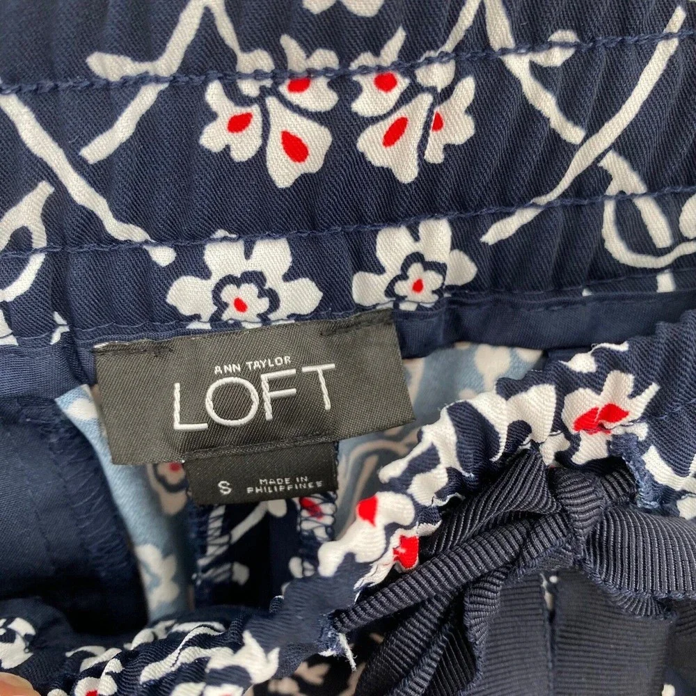 Ann Taylor Loft Women's Pants Red White Blue Pull on Casual Floral Wide Leg S - Picture 6 of 9